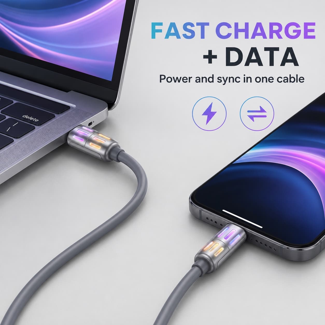 MEAMO RGB USB-C to Lightning Charging & Data Cable – 1m